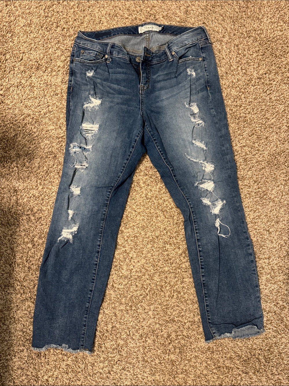 Boyfriend Ripped Dark Blue Jeans - Women's Distressed Denim